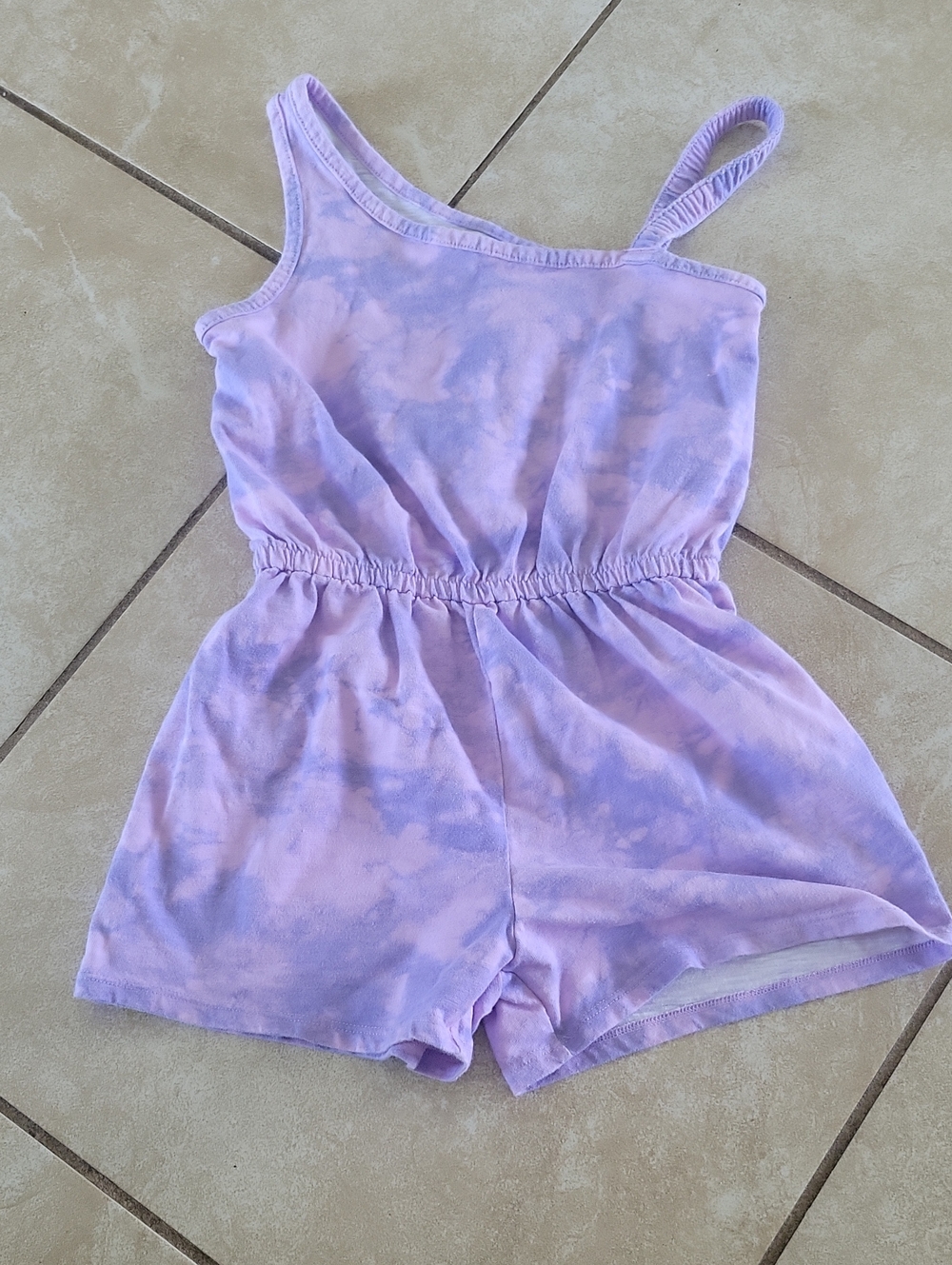 SO Lavender Tie-Dye One-Shoulder Girls Romper